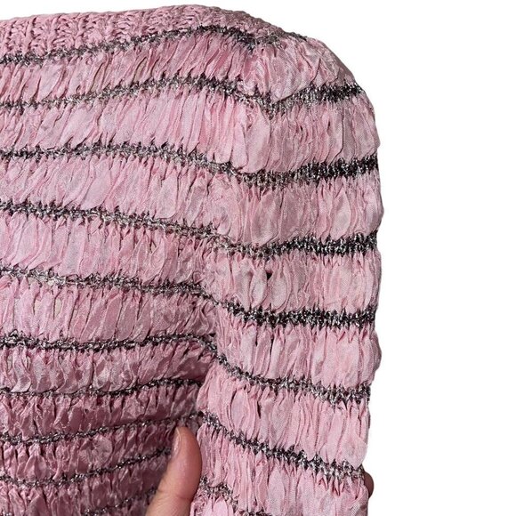 Vintage Womens Top Size Small Pink Woven Ribbon Knit Boat Neck Stretch - Picture 5 of 9